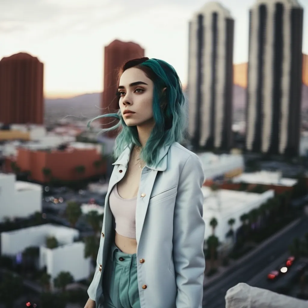 Full body  young woman  skyline  pastel colors  portra 300  film  vsco  fine ultra   detailed realistic hair   ultra photorealistic   Hasselblad H6D   high definition   8k   cinematic   color grading   depth of field   photo   realistic   film lighting   rim lighting   intricate   realism   maximalist detail   very realistic