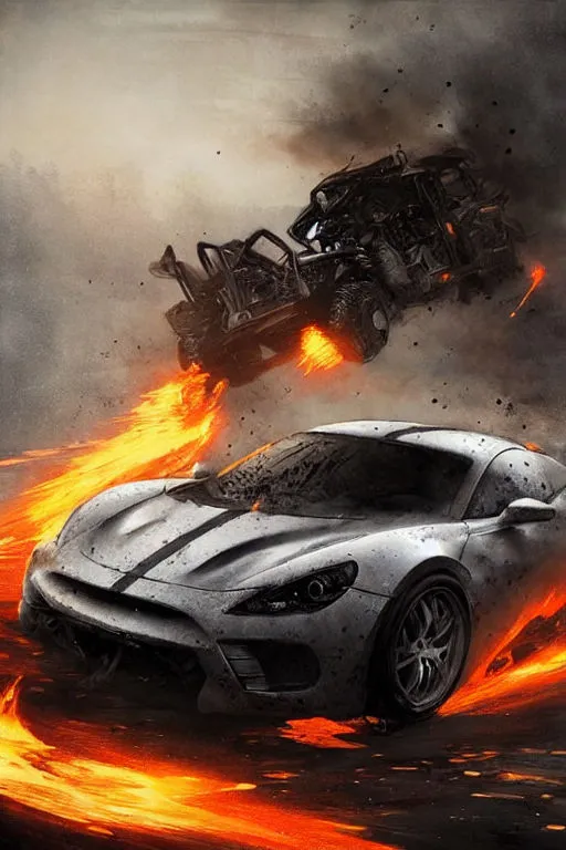 sports car explodes in a big explosion trending on artstation sharp focus studio photo intricate details highly detailed by greg rutkowski